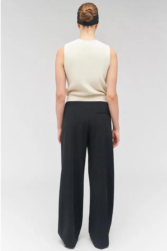 Oroton Contrast Waist Pant Black Women Pants Oroton Contrast Waist Pant Black Women Pants