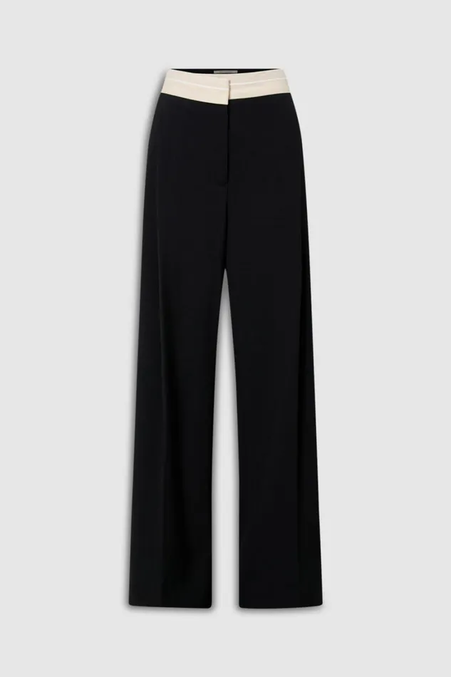 Oroton Contrast Waist Pant Black Women Pants Oroton Contrast Waist Pant Black Women Pants