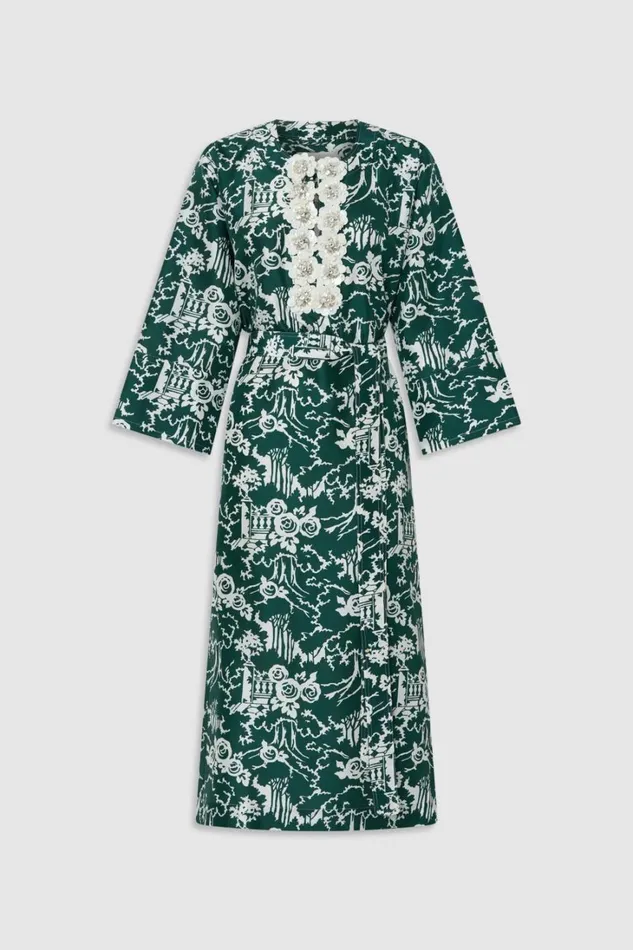 Oroton Garden Toile Embellished Long Dress Ivy Women Dresses