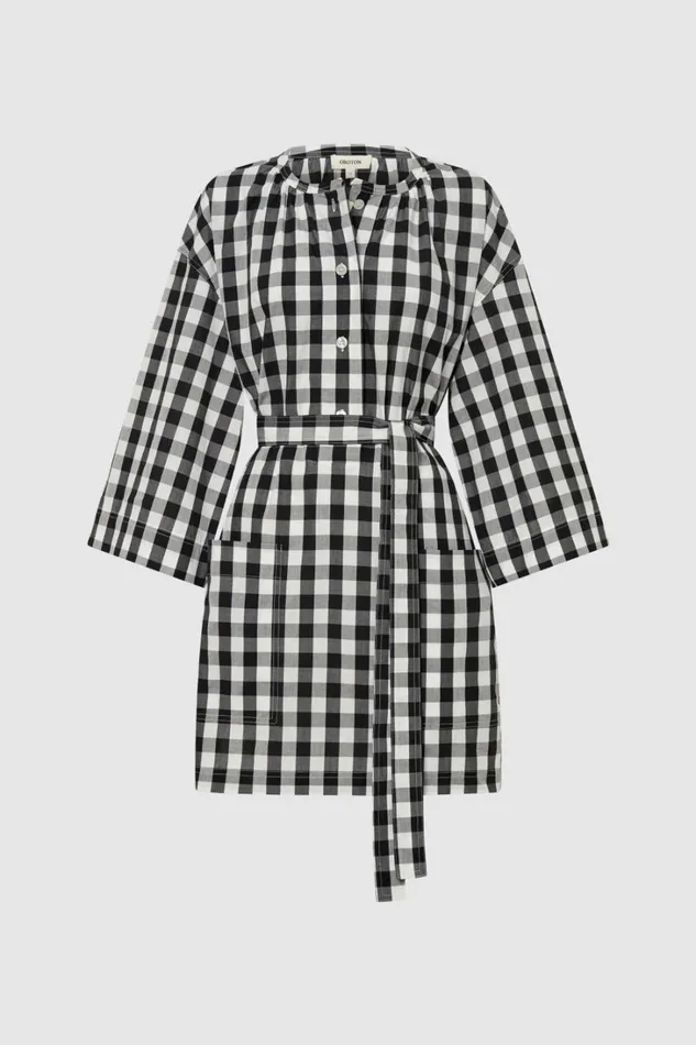 Oroton Gingham Popover Dress Black Women Dresses