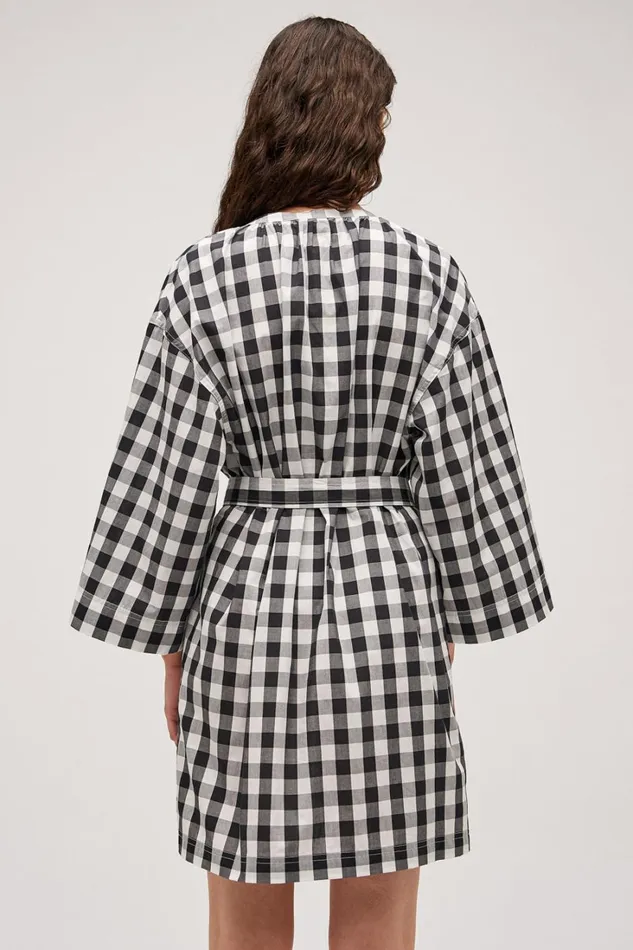 Oroton Gingham Popover Dress Black Women Dresses Oroton Gingham Popover Dress Black Women Dresses