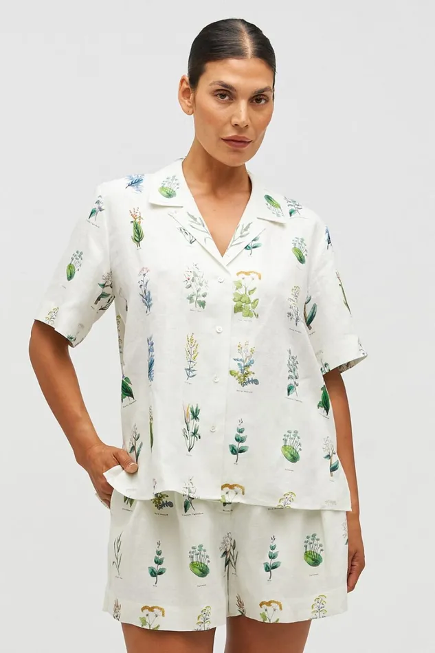 Oroton Greenhouse Floral Camp Shirt Mist Women Tops Oroton Greenhouse Floral Camp Shirt Mist Women Tops