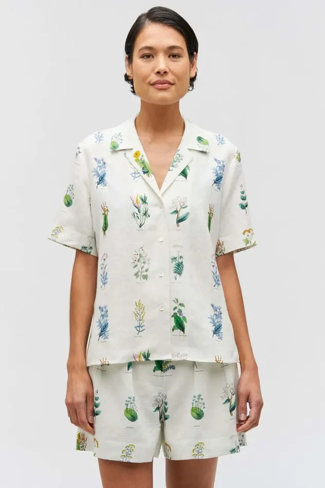 Oroton Greenhouse Floral Camp Shirt Mist Women Tops Oroton Greenhouse Floral Camp Shirt Mist Women Tops