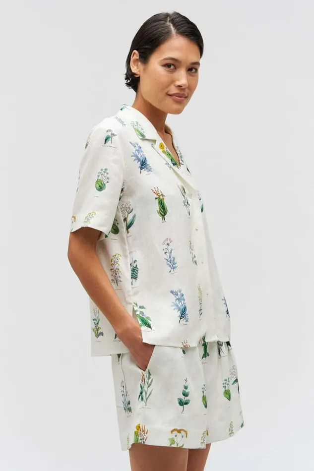 Oroton Greenhouse Floral Camp Shirt Mist Women Tops Oroton Greenhouse Floral Camp Shirt Mist Women Tops