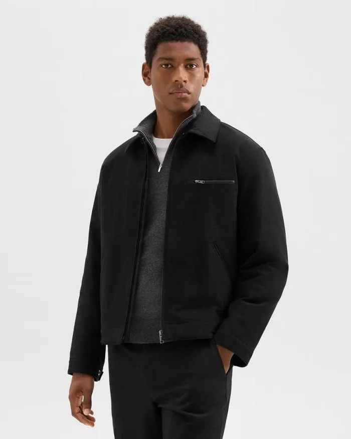Outerwear Men Theory Workwear Jacket In Moleskin Twill Black Outerwear Men Theory Workwear Jacket In Moleskin Twill Black