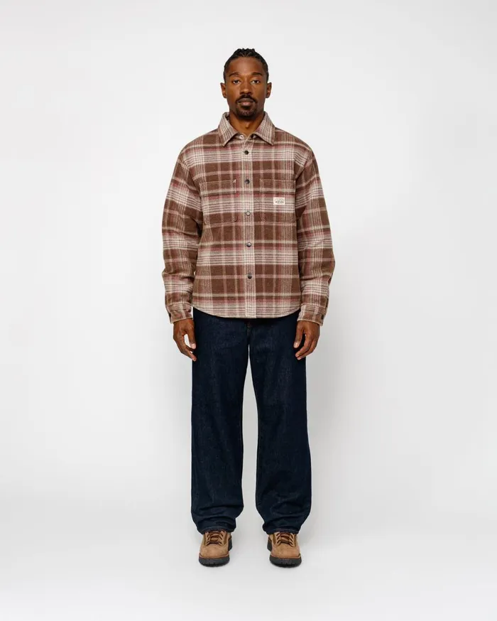 Outerwear MenWomen Stussy HEAVY WASHED PLAID SHIRT Brown