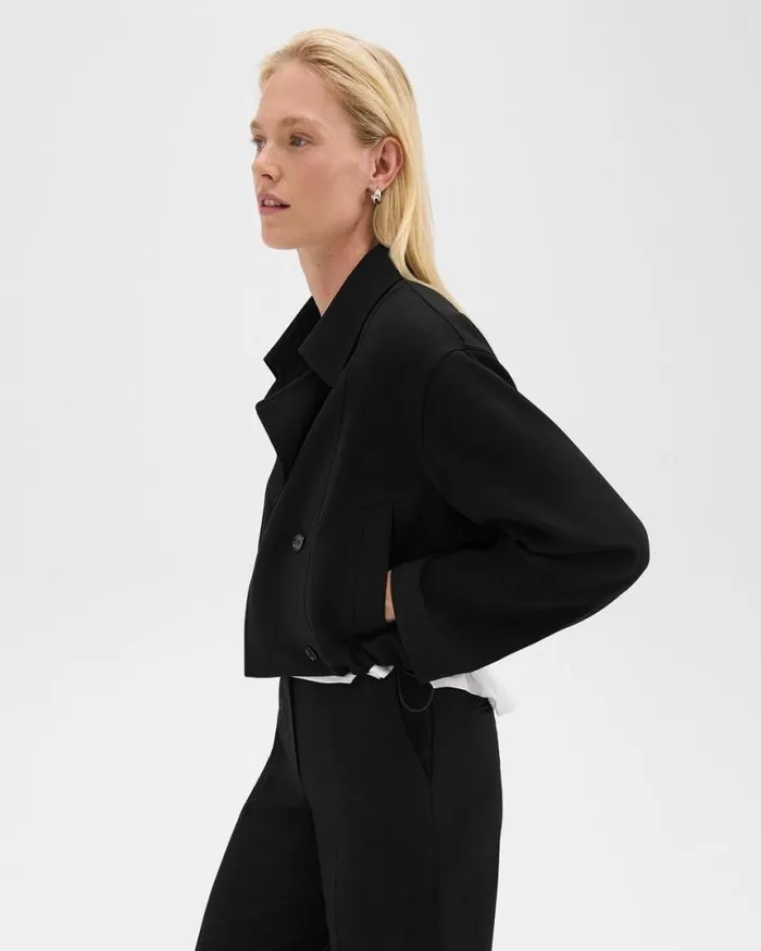 Outerwear Women Theory DoubleBreasted Crop Trench In Admiral Crepe Black