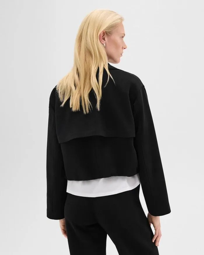 Outerwear Women Theory DoubleBreasted Crop Trench In Admiral Crepe Black