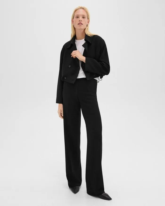Outerwear Women Theory DoubleBreasted Crop Trench In Admiral Crepe Black
