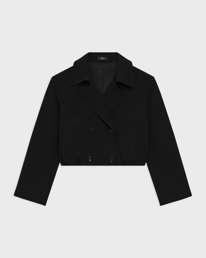 Outerwear Women Theory DoubleBreasted Crop Trench In Admiral Crepe Black