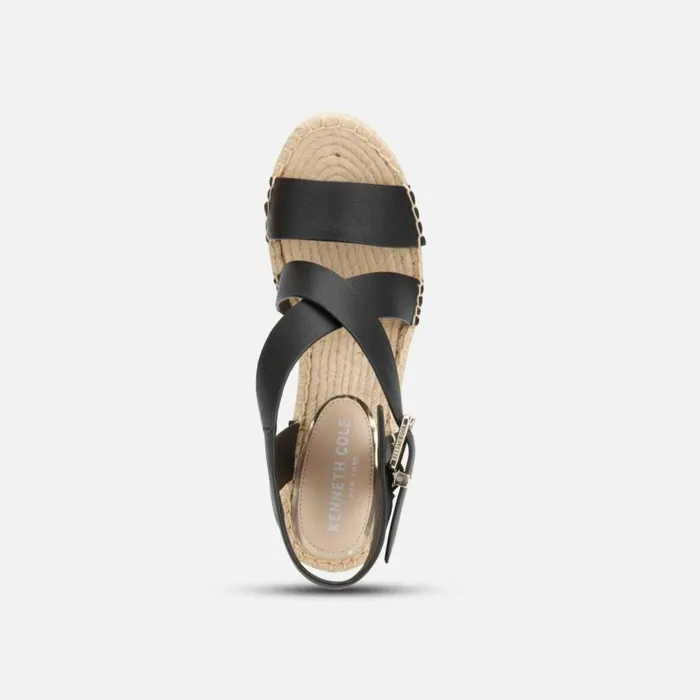 Owen Leather Cross Espadrille Wedge Sandal Black Women Kenneth Cole Sandals