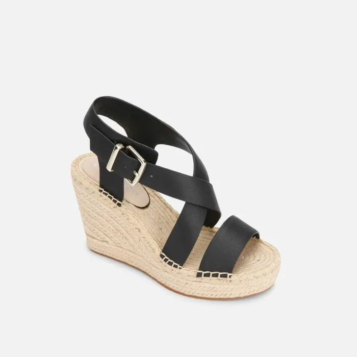 Owen Leather Cross Espadrille Wedge Sandal Black Women Kenneth Cole Sandals