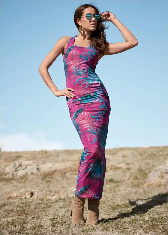 PALM PRINT MAXI DRESS Teal Multi Women VENUS Sundresses