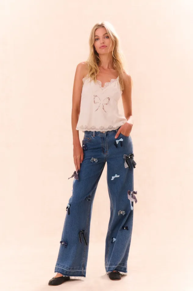 Pants and Shorts Women LoveShackFancy Dessa Bow Jeans Obsidian Blue