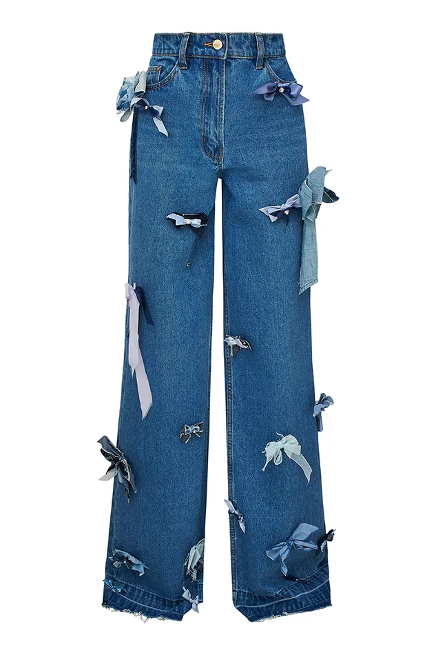 Pants and Shorts Women LoveShackFancy Dessa Bow Jeans Obsidian Blue