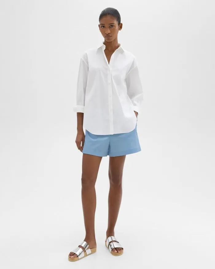 Pants Women Theory Boxer Short In Good Cotton Powder Blue