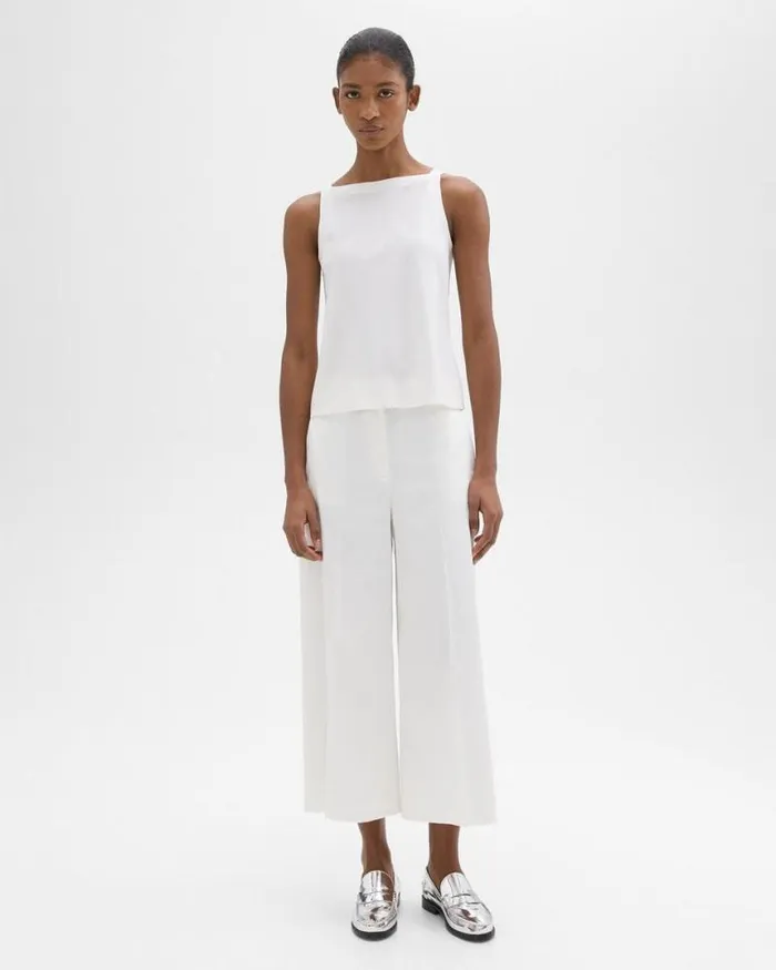 Pants Women Theory Cropped WideLeg Pant In Good Linen White