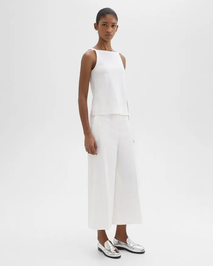 Pants Women Theory Cropped WideLeg Pant In Good Linen White