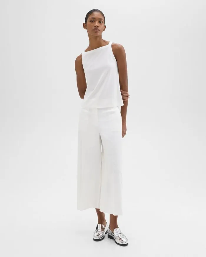 Pants Women Theory Cropped WideLeg Pant In Good Linen White