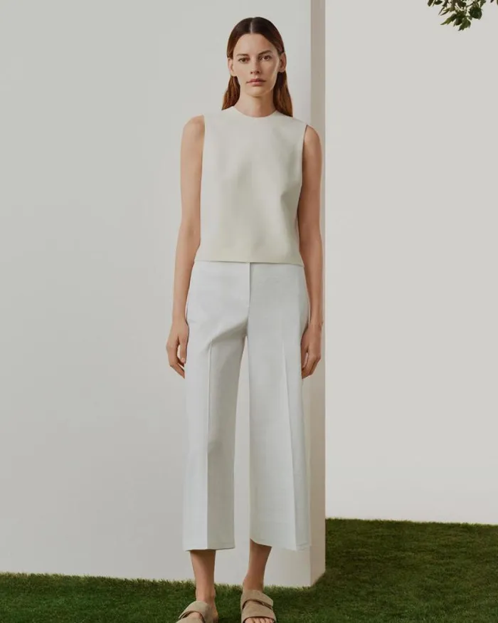 Pants Women Theory Cropped WideLeg Pant In Good Linen White