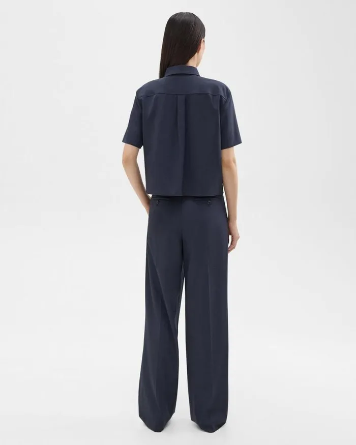 Pants Women Theory Double Pleat Pant In Good Wool Nocturne Navy