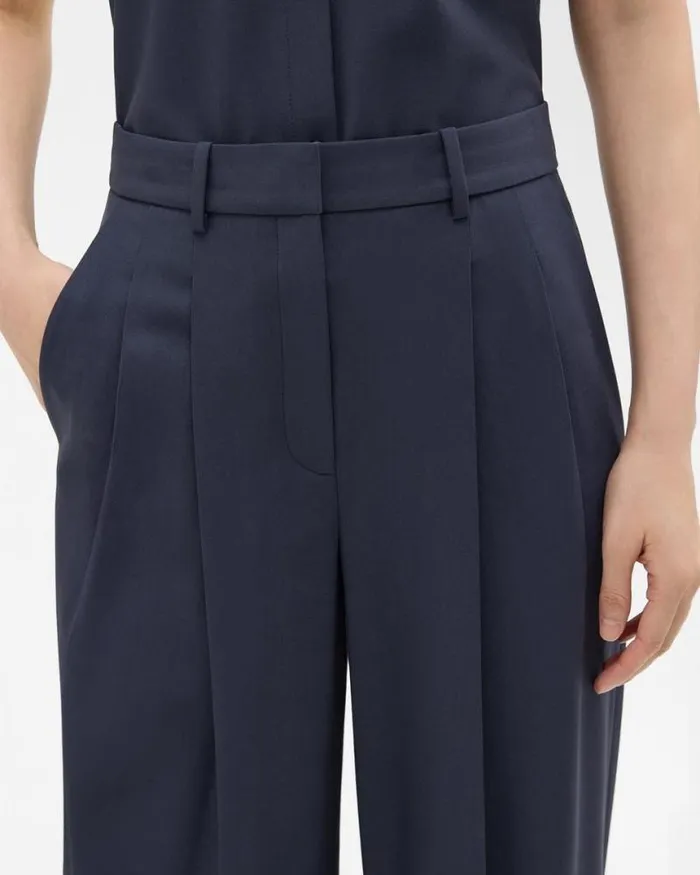 Pants Women Theory Double Pleat Pant In Good Wool Nocturne Navy