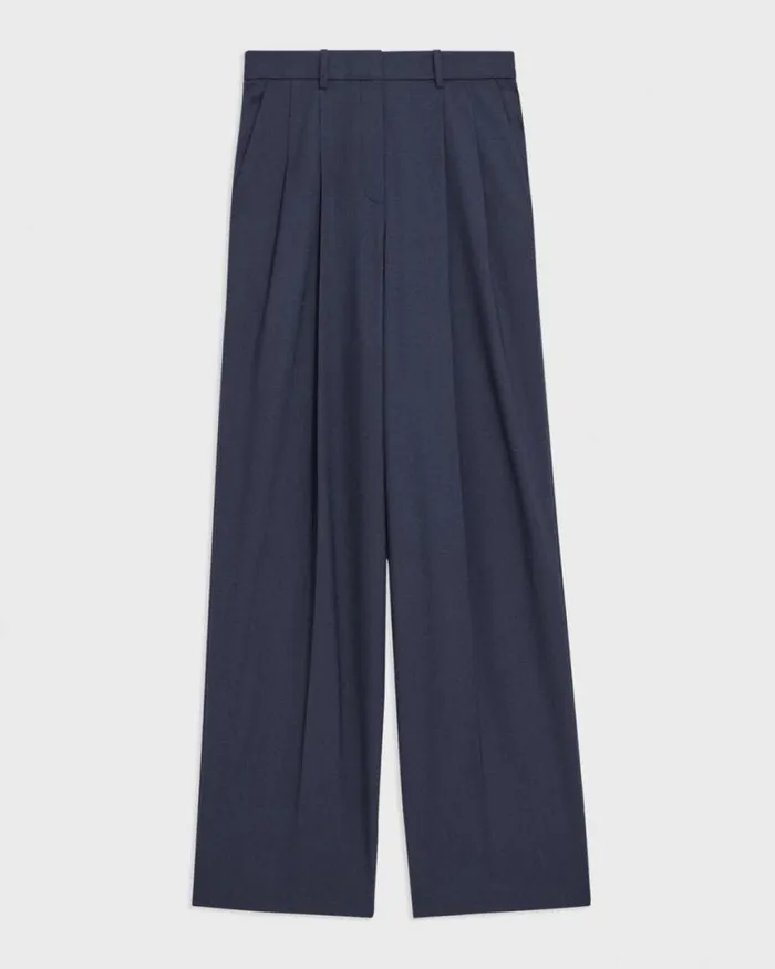 Pants Women Theory Double Pleat Pant In Good Wool Nocturne Navy