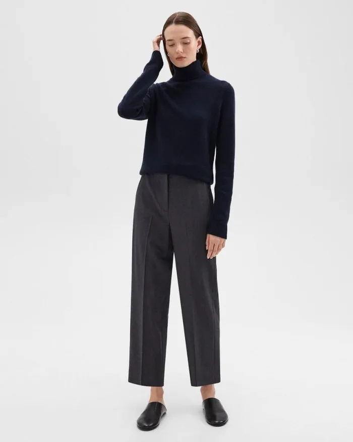 Pants Women Theory HighWaist StraightLeg Pant In Good Wool Charcoal Melange