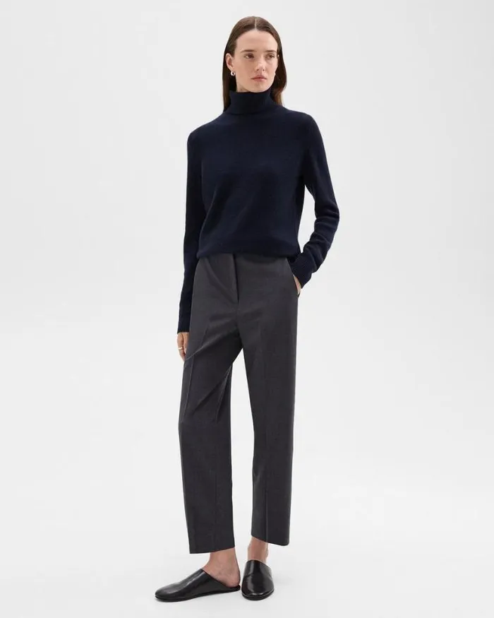 Pants Women Theory HighWaist StraightLeg Pant In Good Wool Charcoal Melange