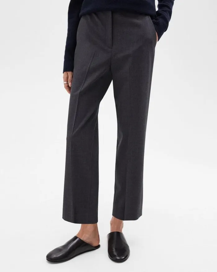Pants Women Theory HighWaist StraightLeg Pant In Good Wool Charcoal Melange