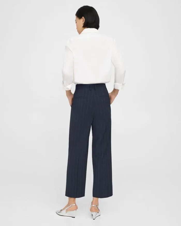 Pants Women Theory HighWaist StraightLeg Pant In Striped Stretch Wool Deep Navy Pants Women Theory HighWaist StraightLeg Pant In Striped Stretch Wool Deep Navy