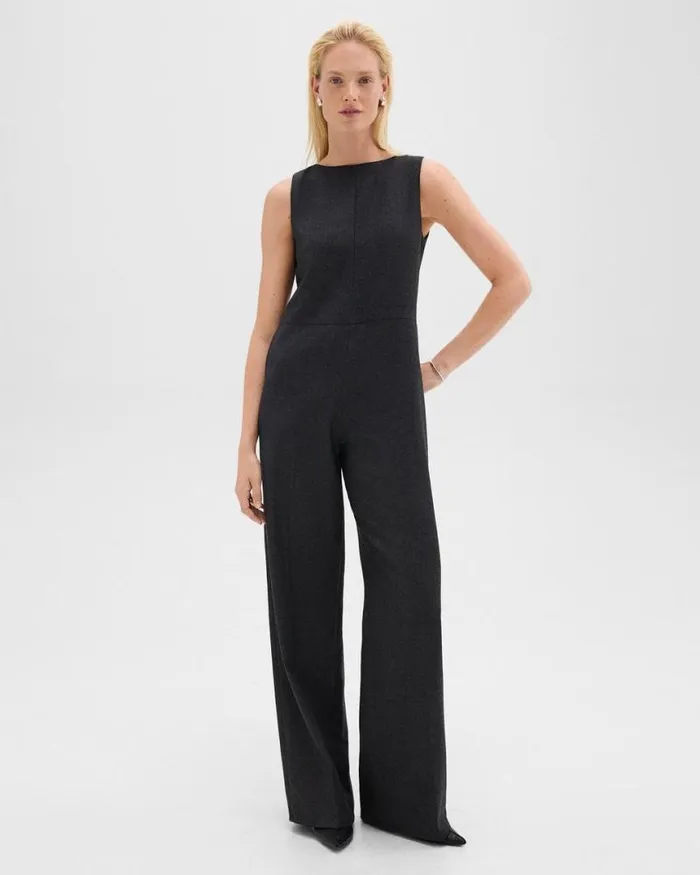 Pants Women Theory Relaxed Sleeveless Jumpsuit In Stretch Flannel Charcoal Melange Pants Women Theory Relaxed Sleeveless Jumpsuit In Stretch Flannel Charcoal Melange