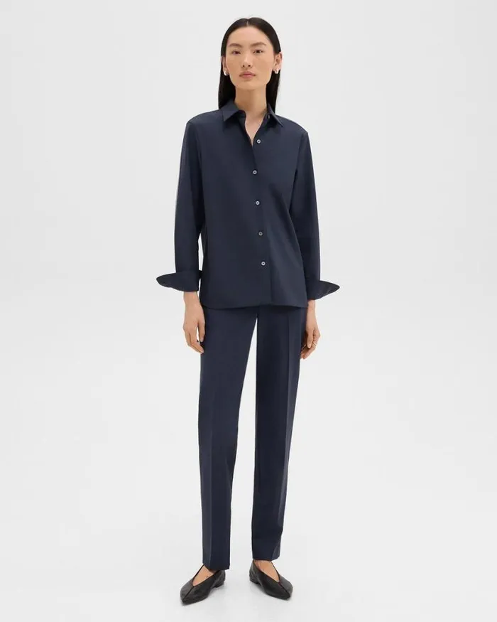 Pants Women Theory Treeca Full Length Pant In Good Wool Nocturne Navy