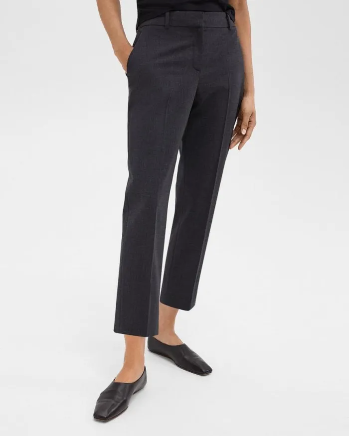 Pants Women Theory Treeca Pant In Good Wool Charcoal Melange