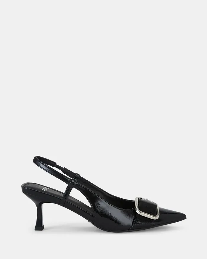 Party Women ISERA Black Patent Closed Toe Heels NOVO Shoes