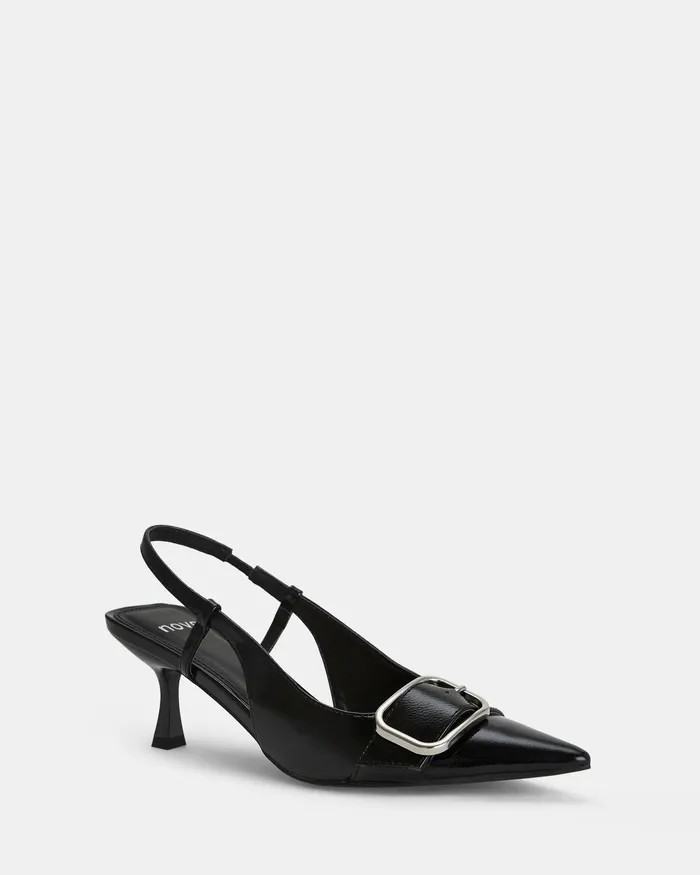 Party Women ISERA Black Patent Closed Toe Heels NOVO Shoes