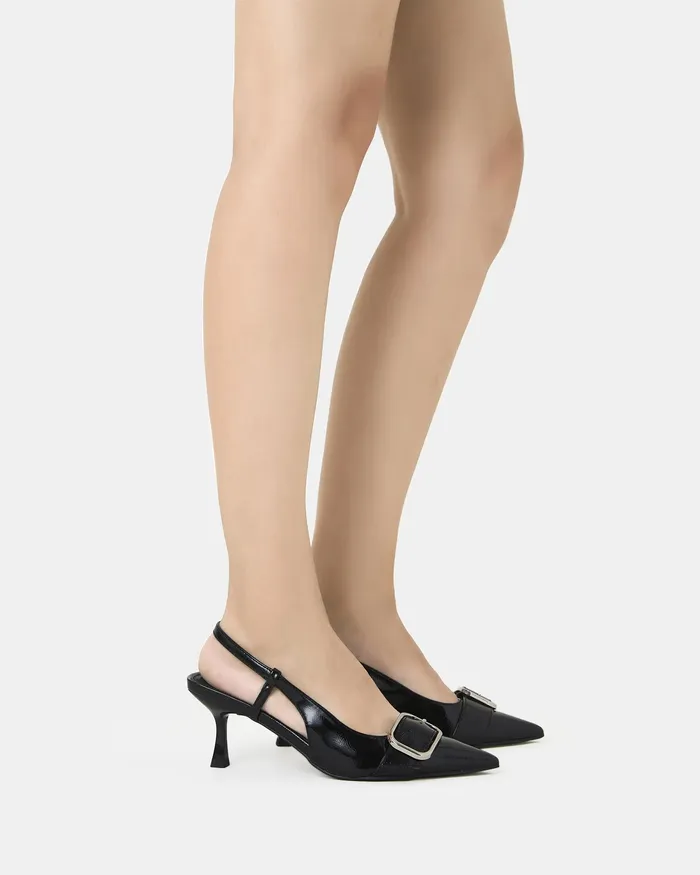 Party Women ISERA Black Patent Closed Toe Heels NOVO Shoes