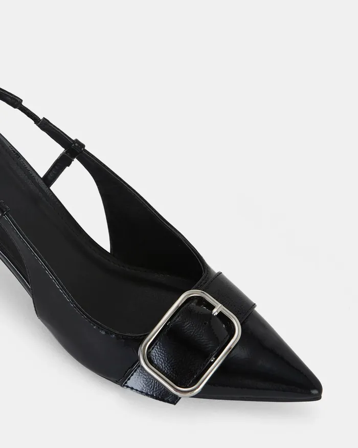 Party Women ISERA Black Patent Closed Toe Heels NOVO Shoes