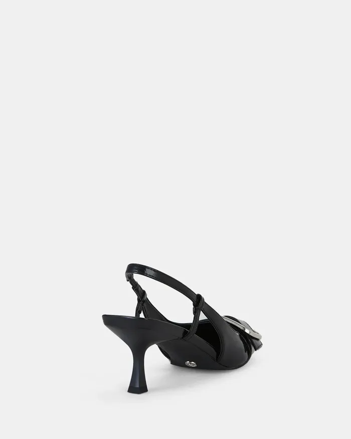 Party Women ISERA Black Patent Closed Toe Heels NOVO Shoes