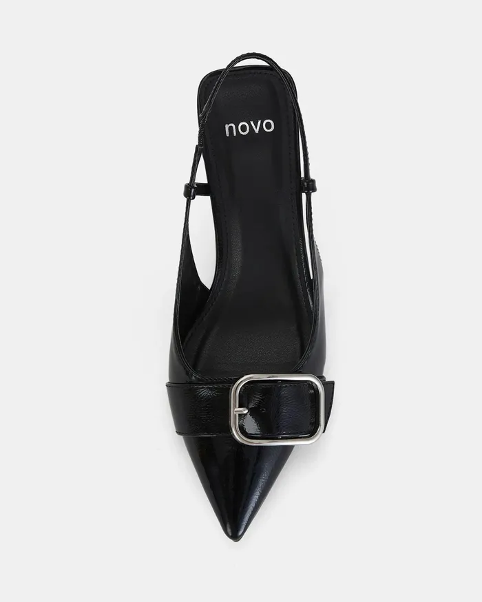 Party Women ISERA Black Patent Closed Toe Heels NOVO Shoes