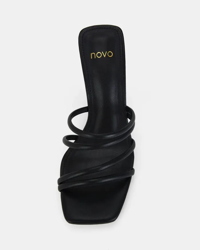 Party Women LEEMA BLACK Open Toe Heels NOVO Shoes