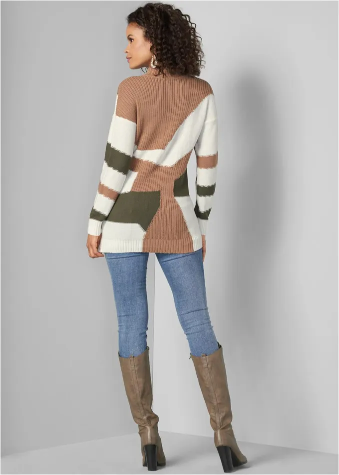 Patchwork Mockneck Sweater Tan Multi Women VENUS Pullover