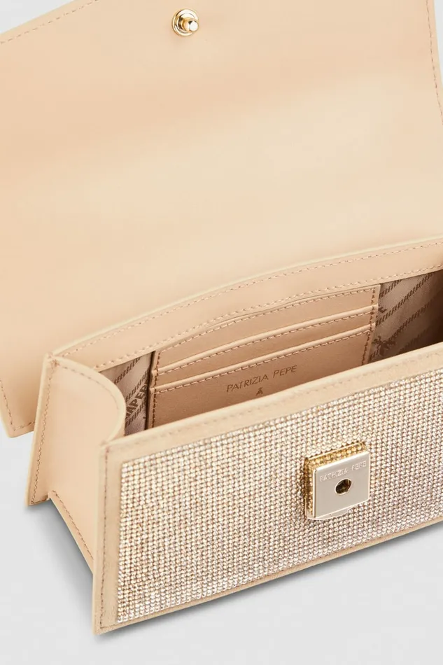 Patrizia Pepe Crossbodys Fly Bamby Shoulder Bag With Rhinestones Beige 8211 Women