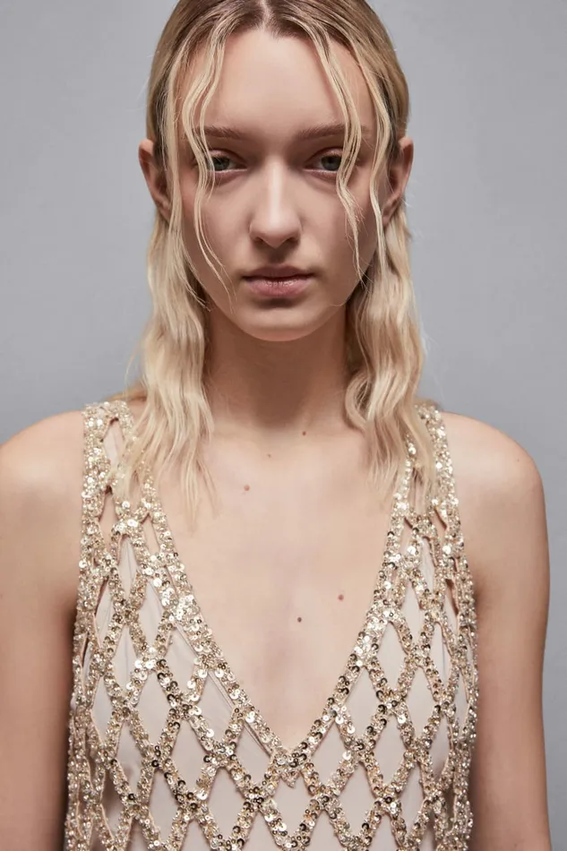Patrizia Pepe Dresses Jeweled Mesh Slim Fit Dress Gold 8211 Women