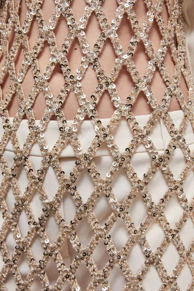 Patrizia Pepe Dresses Jeweled Mesh Slim Fit Dress Gold 8211 Women