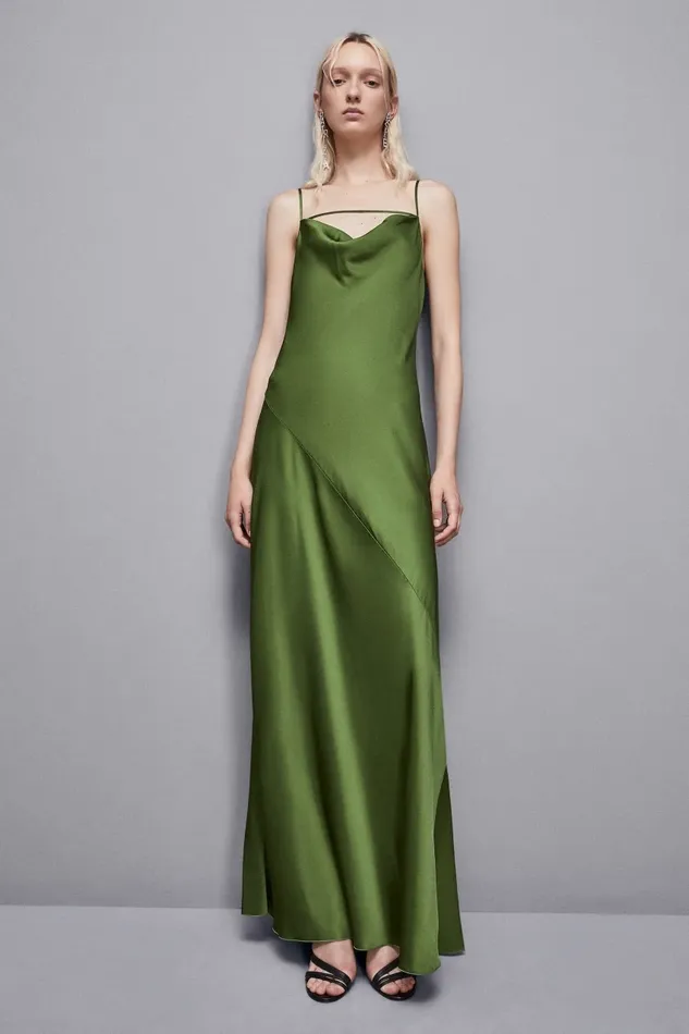 Patrizia Pepe Dresses Long Viscose Satin Mermaid Dress Green 8211 Women