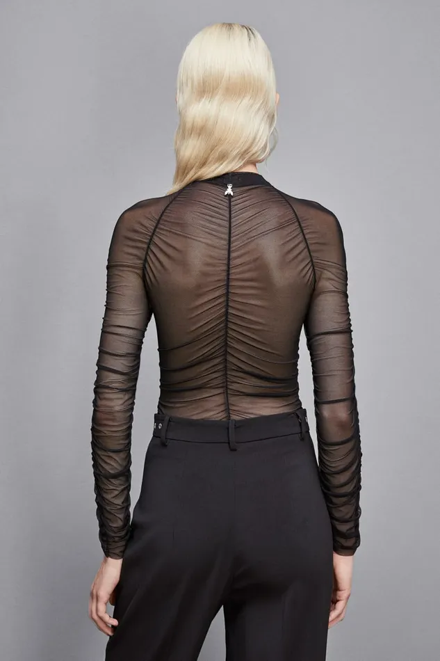 Patrizia Pepe Knitwear Jersey And Tulle Turtleneck Sweater Black 8211 Women
