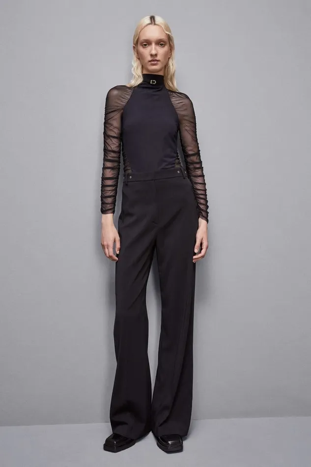 Patrizia Pepe Knitwear Jersey And Tulle Turtleneck Sweater Black 8211 Women