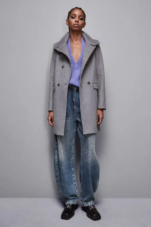 Patrizia Pepe Outerwear Essential High Necked Cloth Coat Grey 8211 Women