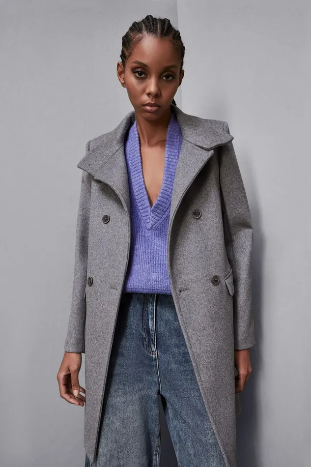 Patrizia Pepe Outerwear Essential High Necked Cloth Coat Grey 8211 Women